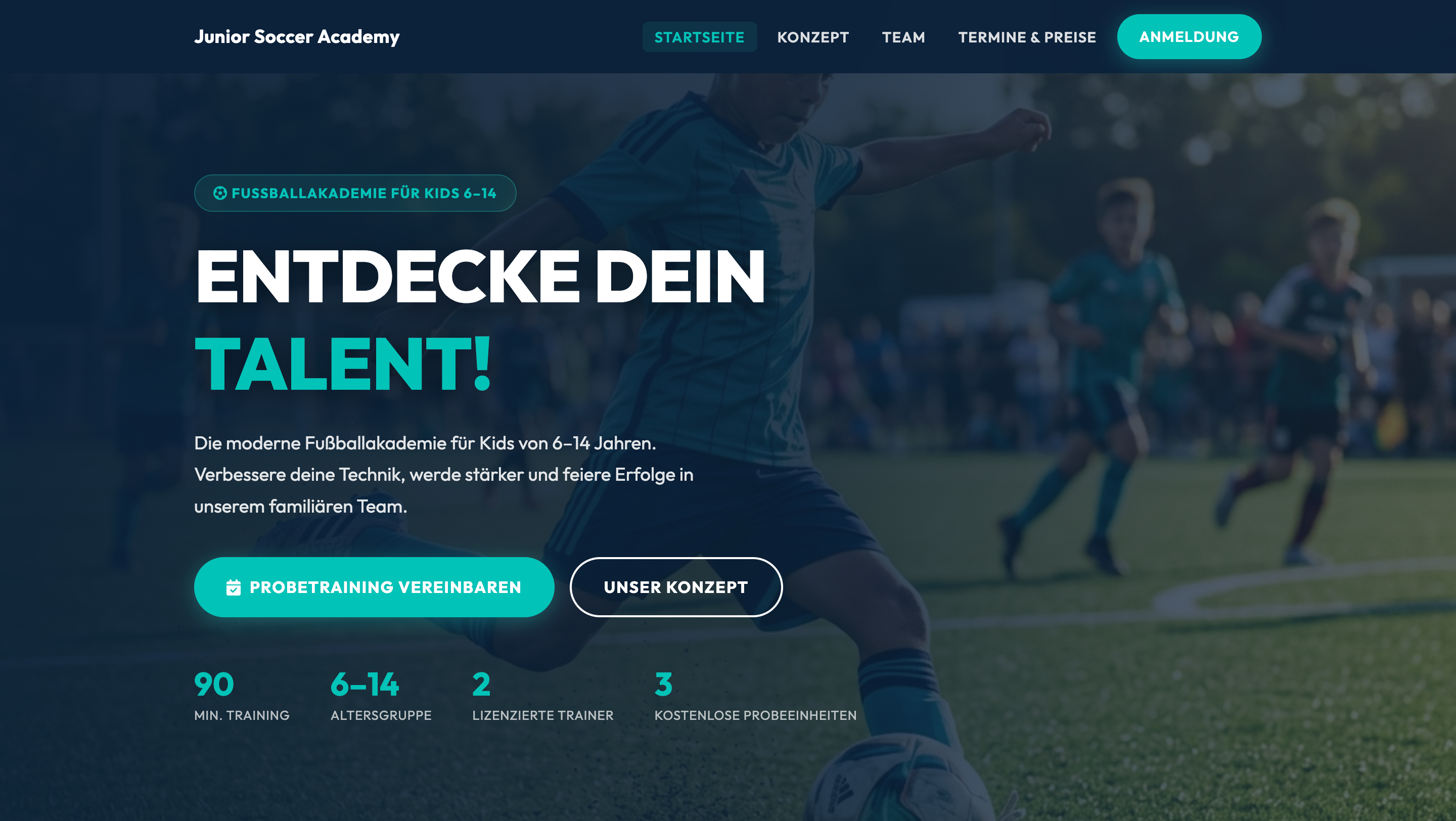 Junior Soccer Academy Website Screenshot